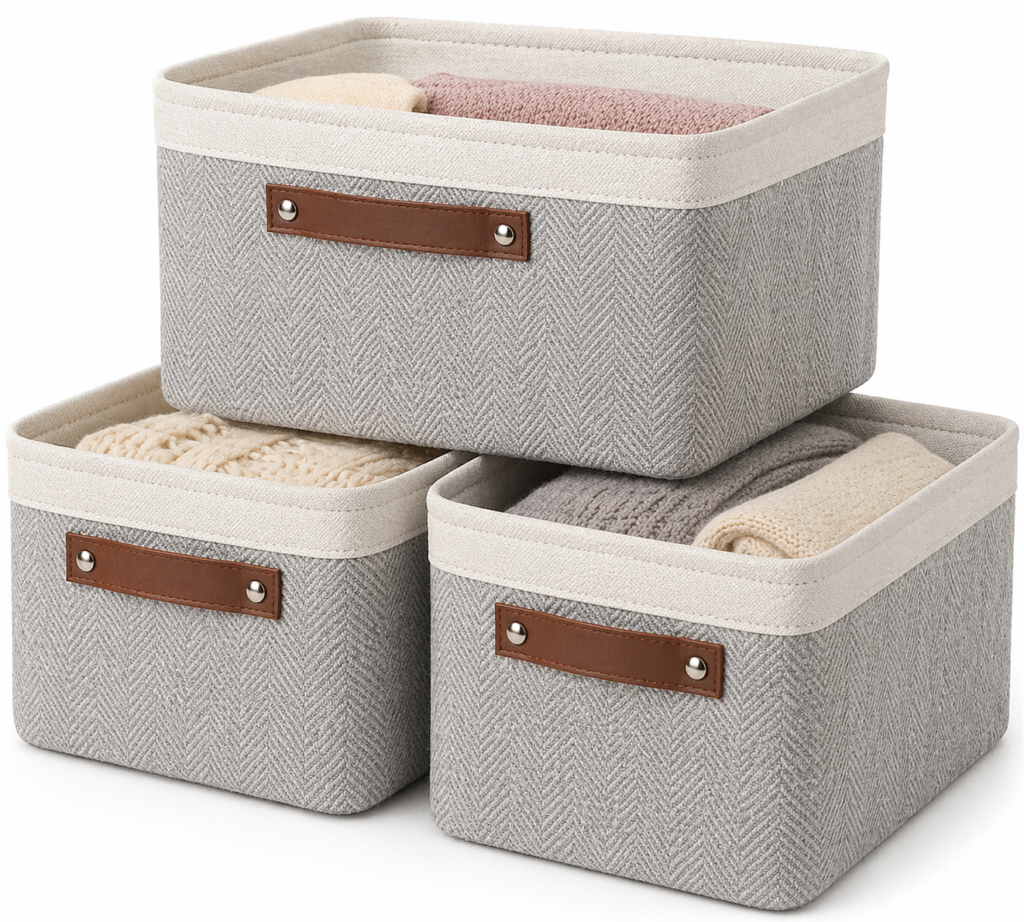 Decorative grey fabric storage baskets with premium textured finish