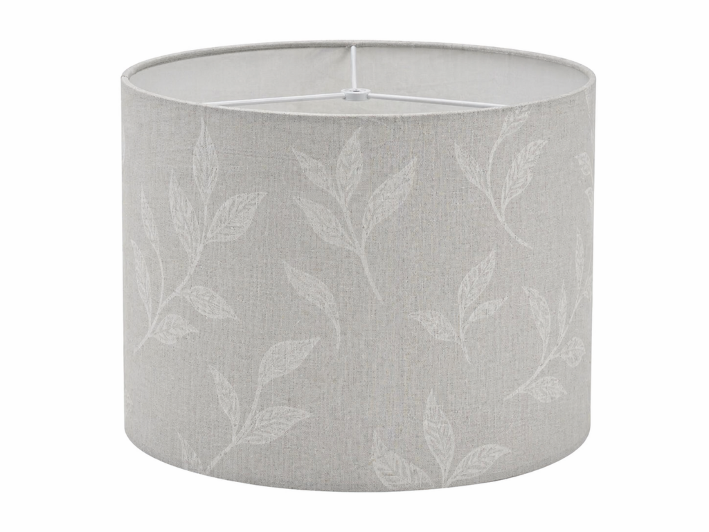 Elegant light grey fabric lamp shade with subtle textured detailing
