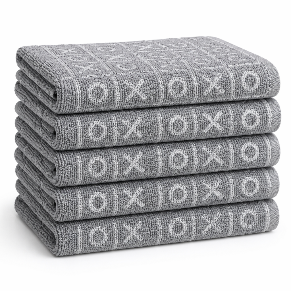 Grey kitchen towels with absorbent textured finish for everyday kitchen use