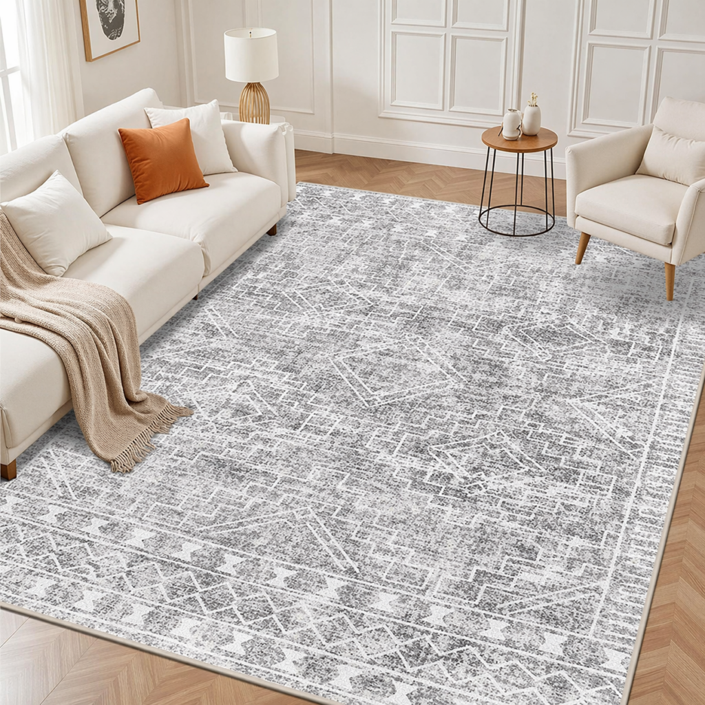 Premium grey area rug for elegant contemporary living room interiors